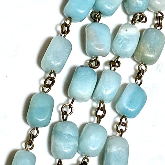 Natural Light Teal Amazonite Necklace, Bronze Slim Mushroom + Genuine Gemstone - Picture 7 of 12